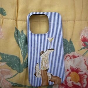Blue Striped Phone Case with Boots Design